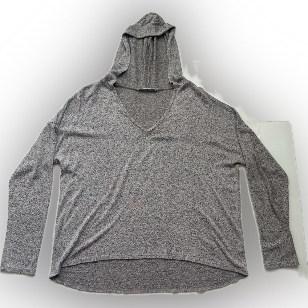 Beige V-Neck Hooded Shirt